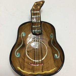 ITALY VINTAGE GUITAR SHAPED GLAZED CERAMIC DISH